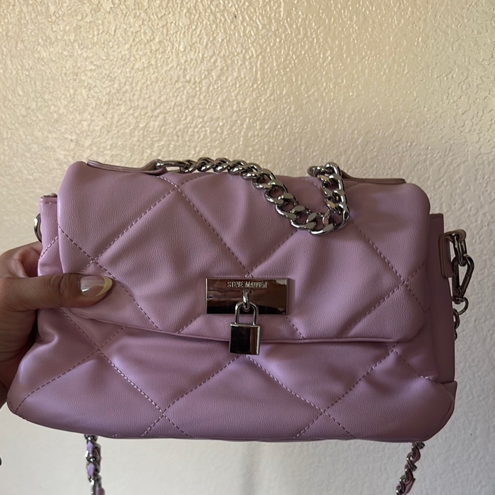 Steve Madden Quilted Pink Crossbody Bag with Chain Accent - Picture 9 of 9